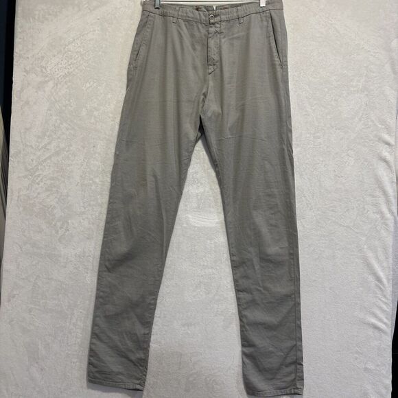 Zanella Linen Blend The Noah Grey Static Plaid Flat Front Stretch Pants Size 36 - Picture 1 of 16